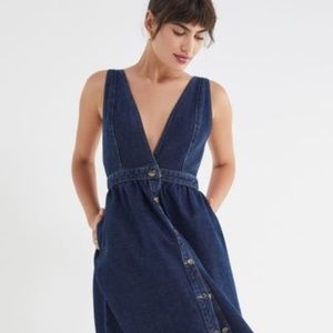 UO Danny Plunging Button-Down Denim Midi Dress